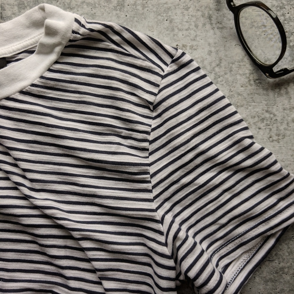 TOPSHOP tie front crop tee blue white stripe 0833 - Picture 2 of 8